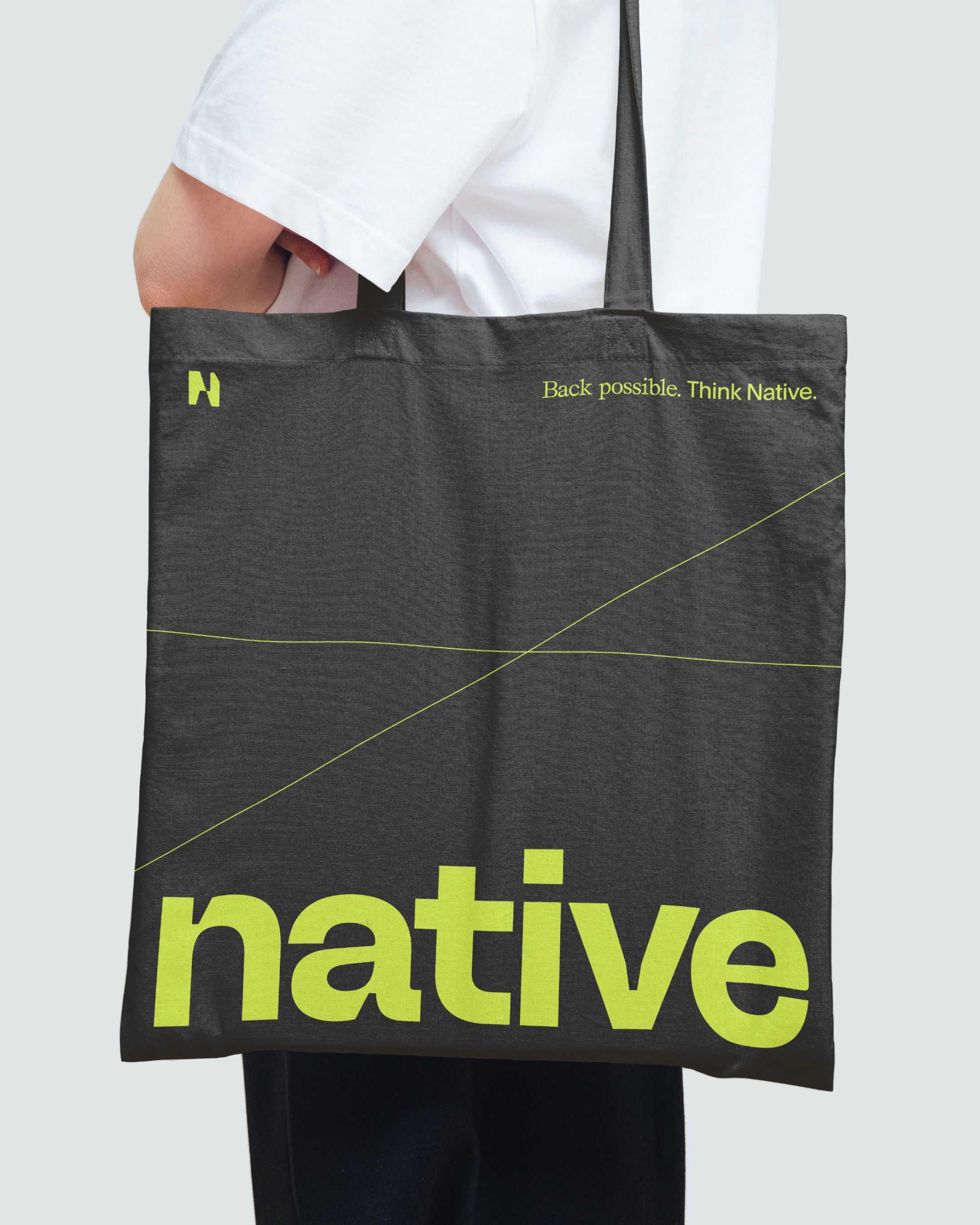 An image of Native brand on a tote bag showing the logo