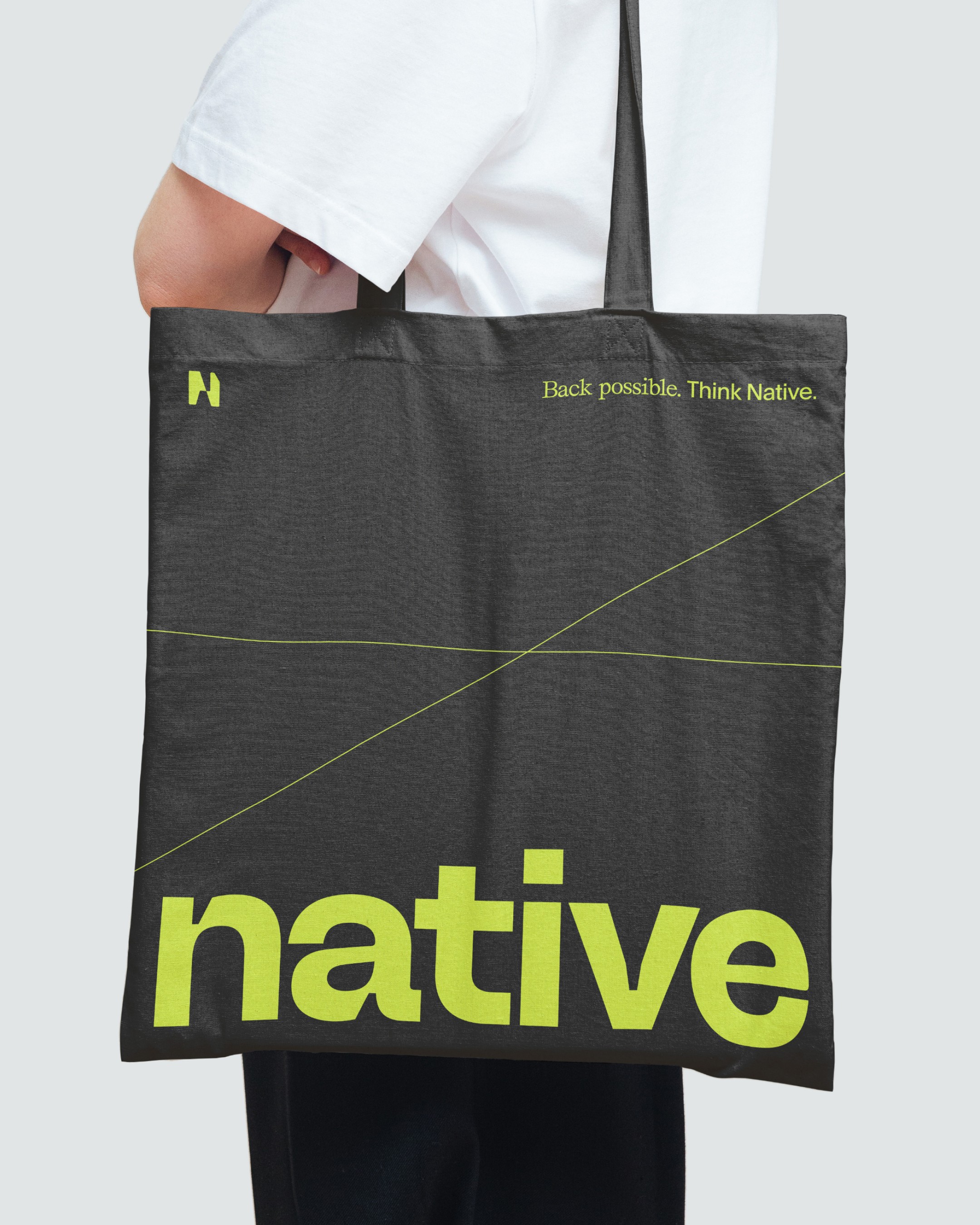 An image of Native brand on a tote bag showing the logo