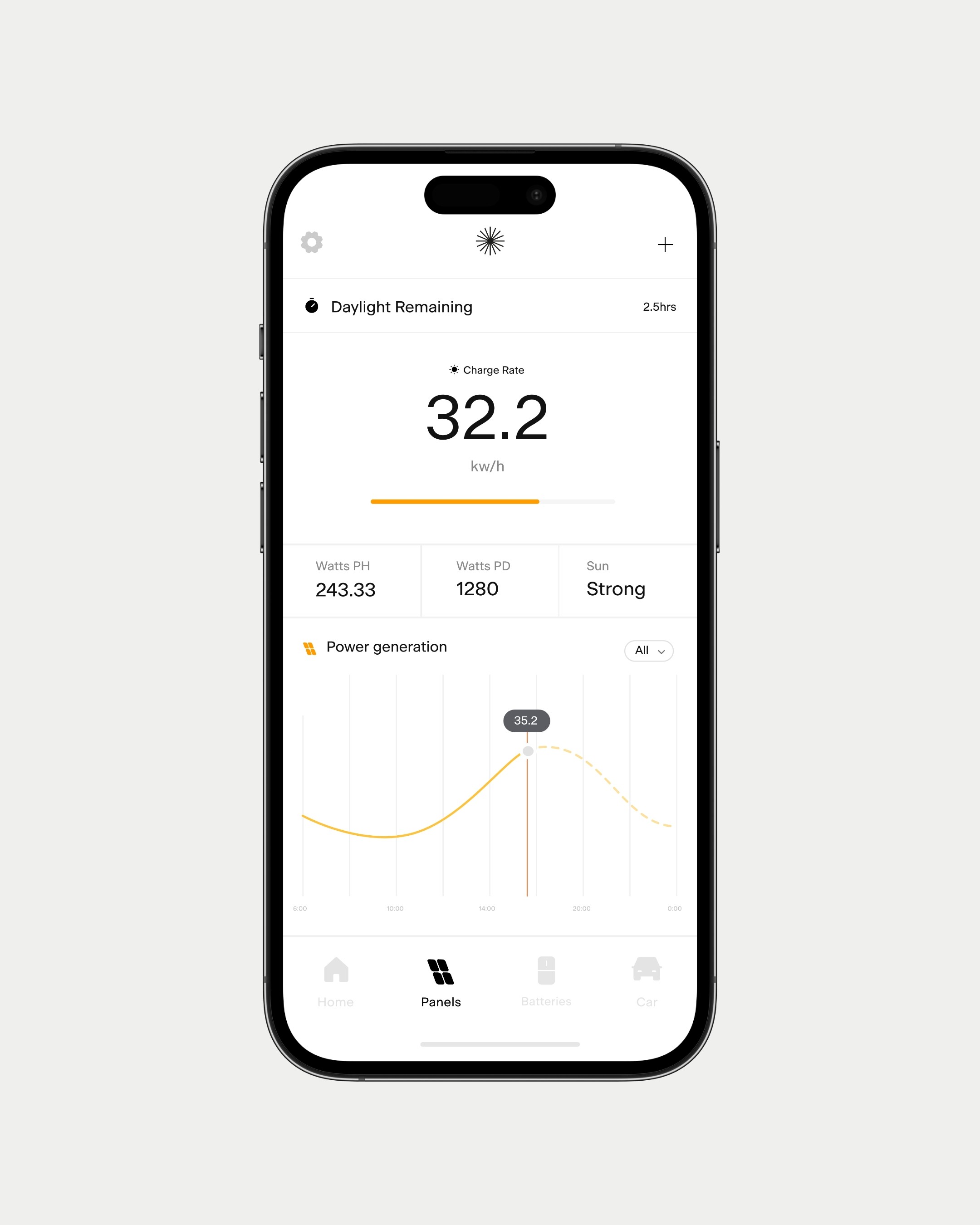 An image of Svea Solar app showing daylight remaining in a phone