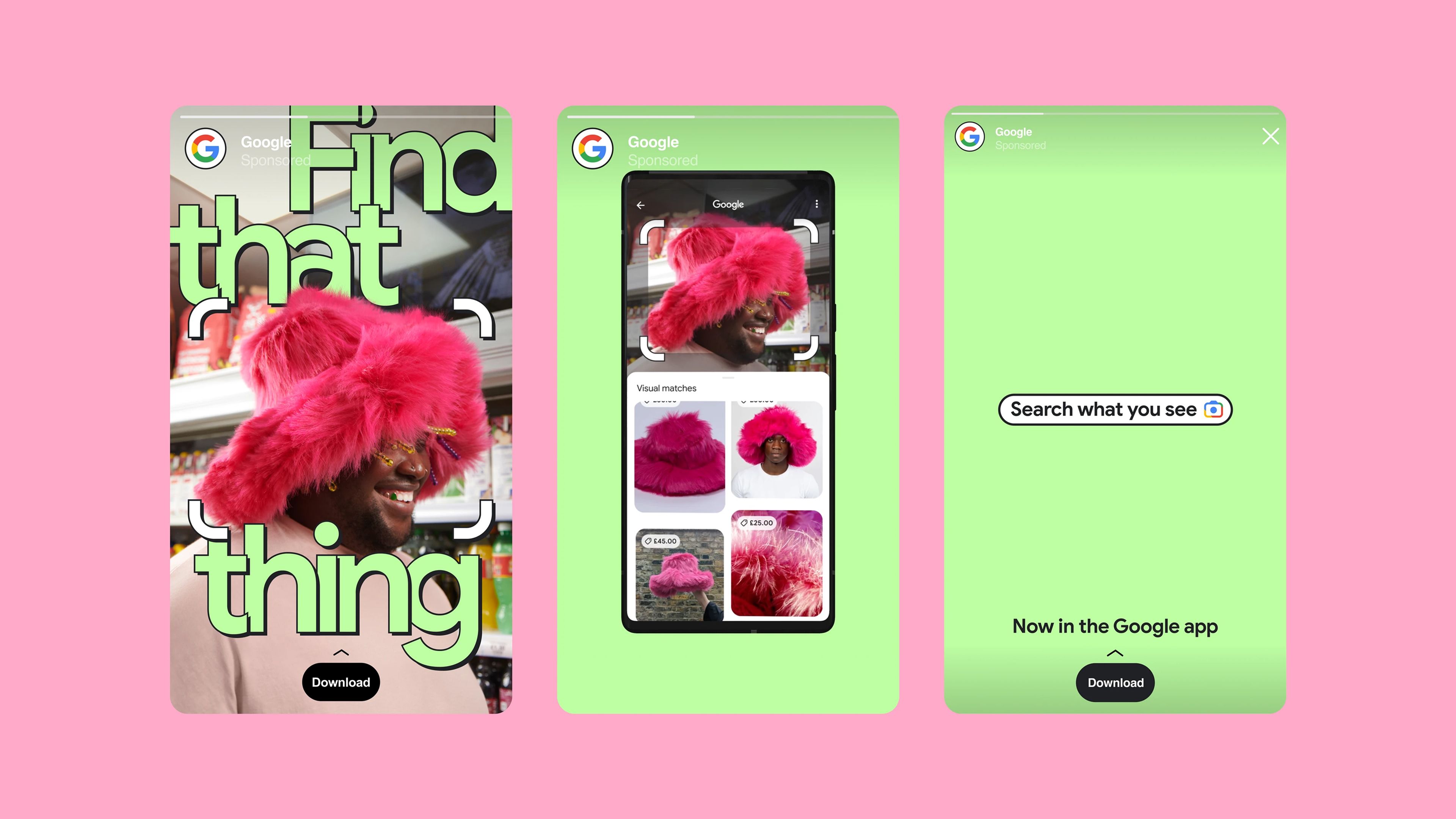 An image of Google Lens Find That Thing campaign UX and brand system