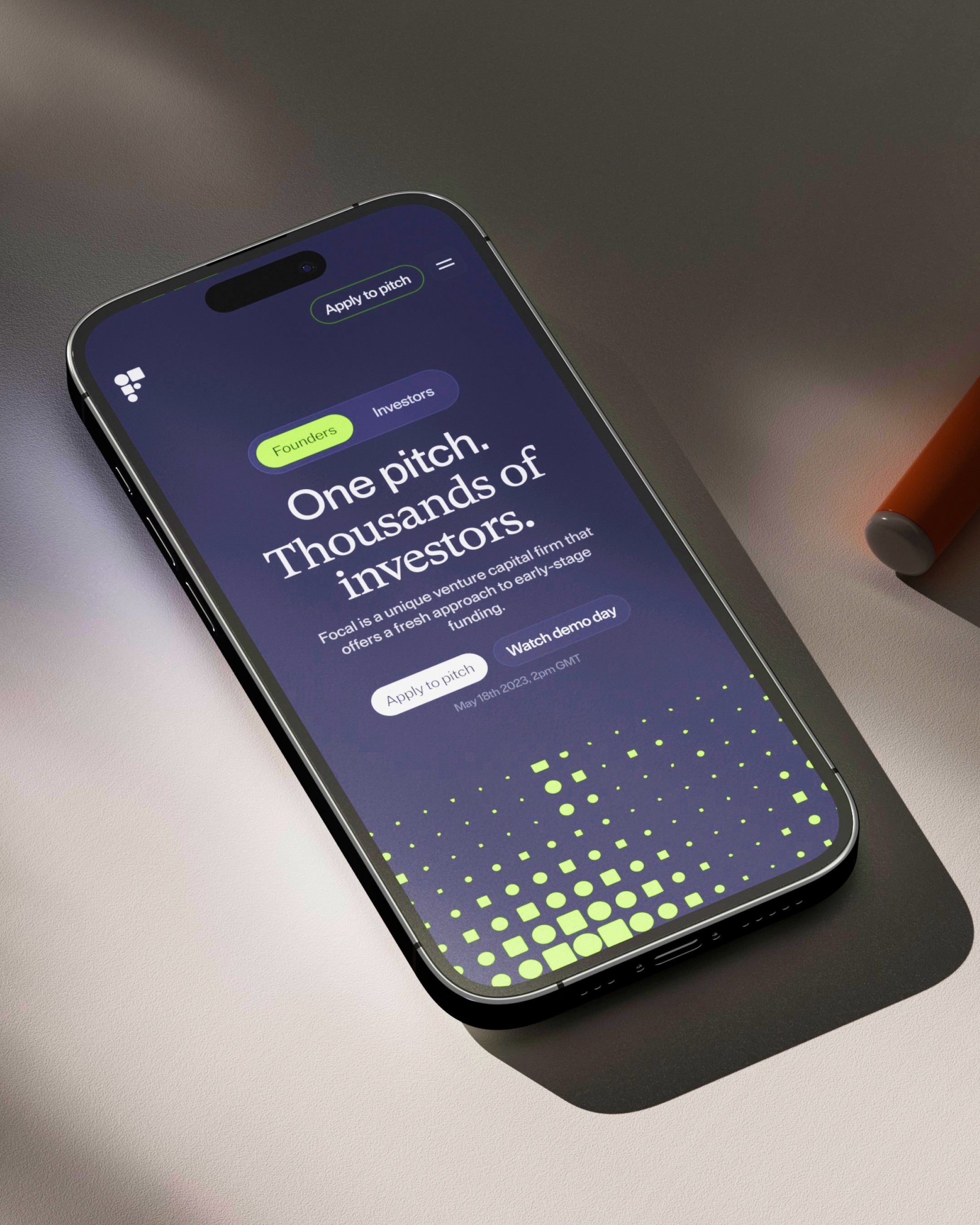 An image of Focal brand marketing website in a phone showing Ui and Ux