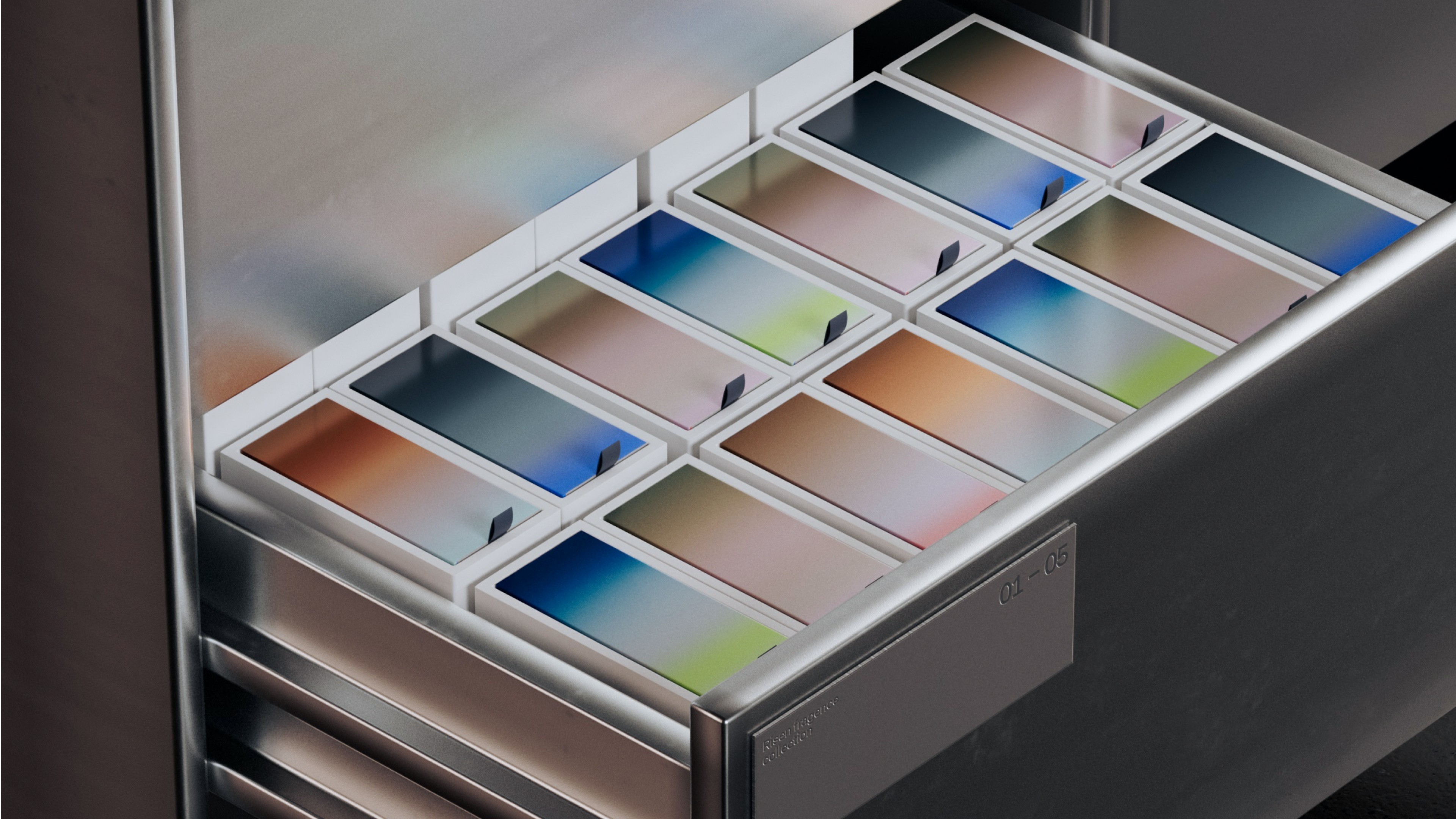 An image of Risen fragrance boxes still life in store