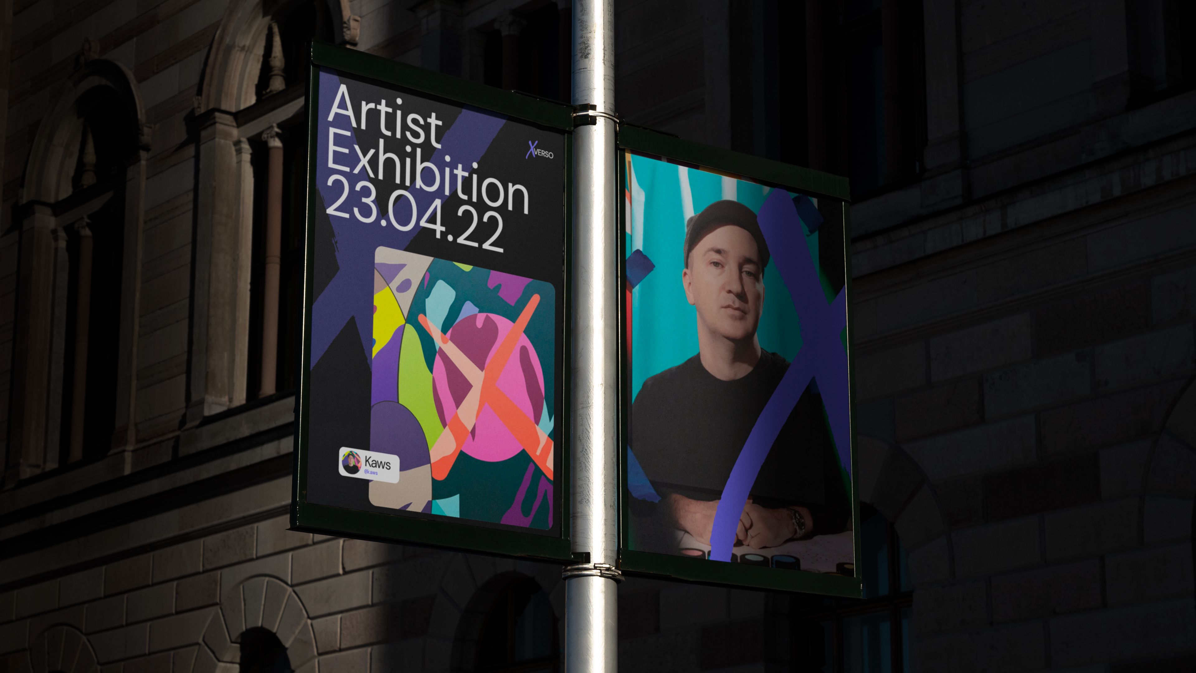 An Xverso exhibition poster showing the branding