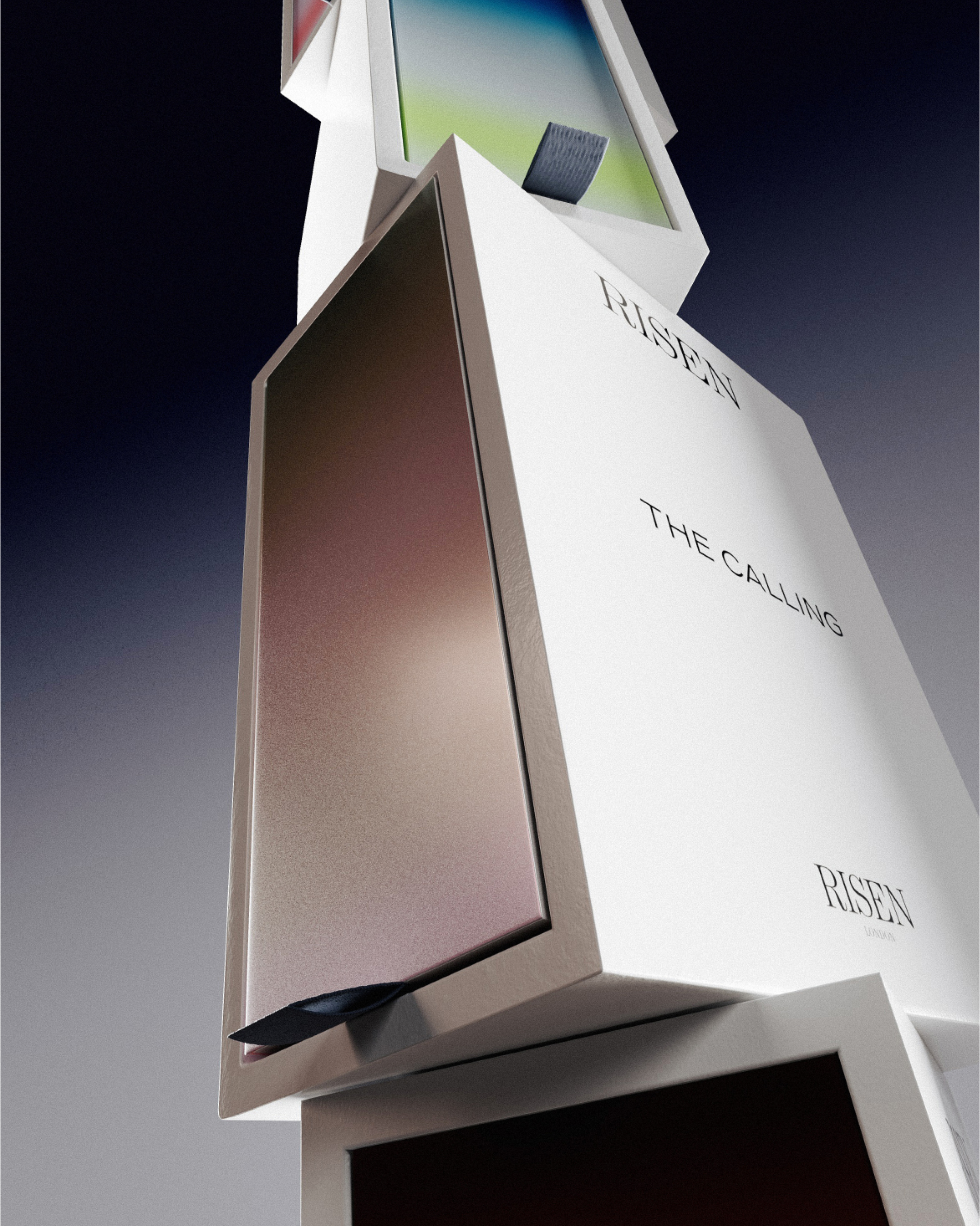 An image of Risen fragrance boxes still life photography CGI