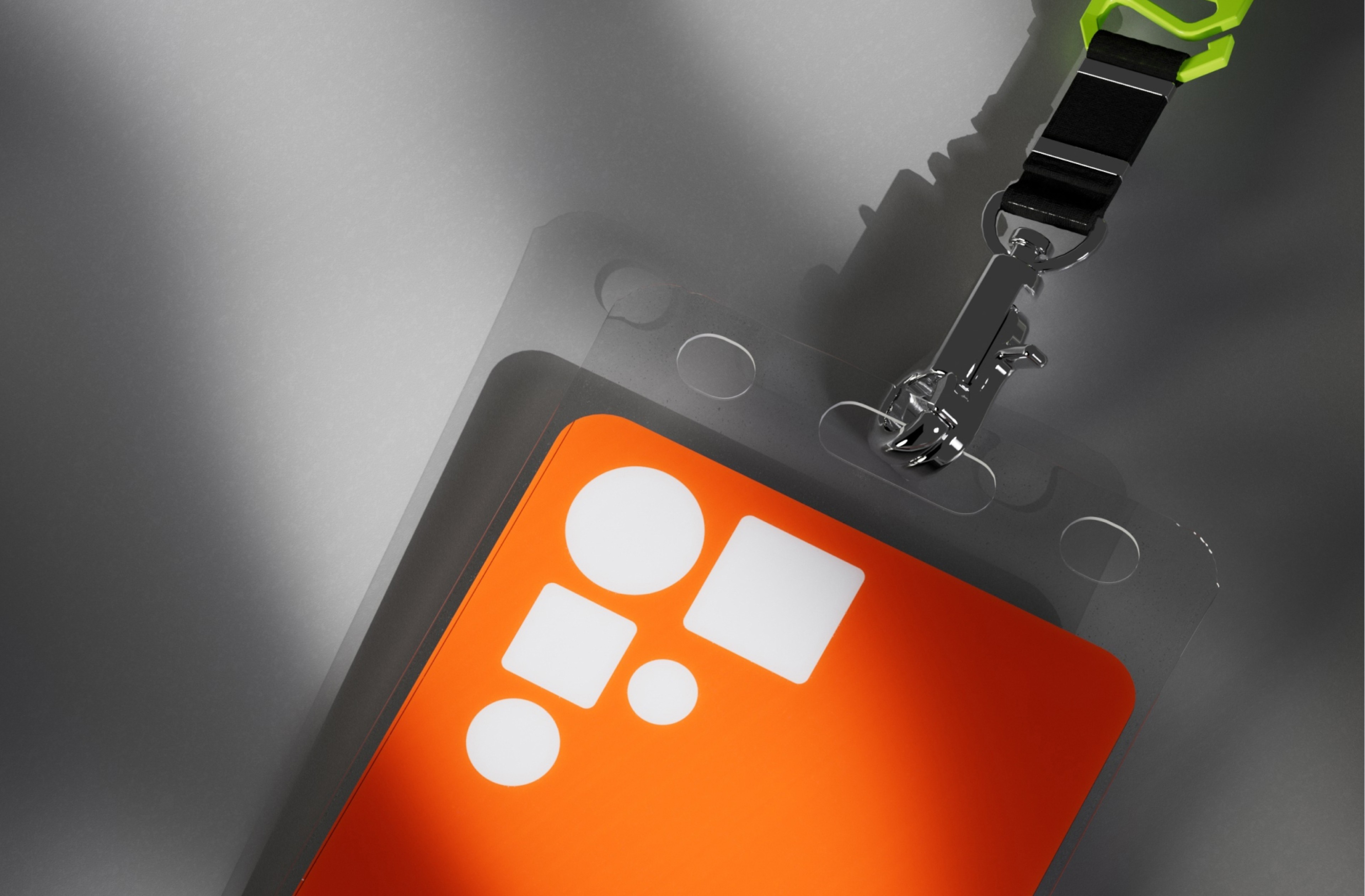 An image of Focal brand marketing showing the logo icon on a lanyard