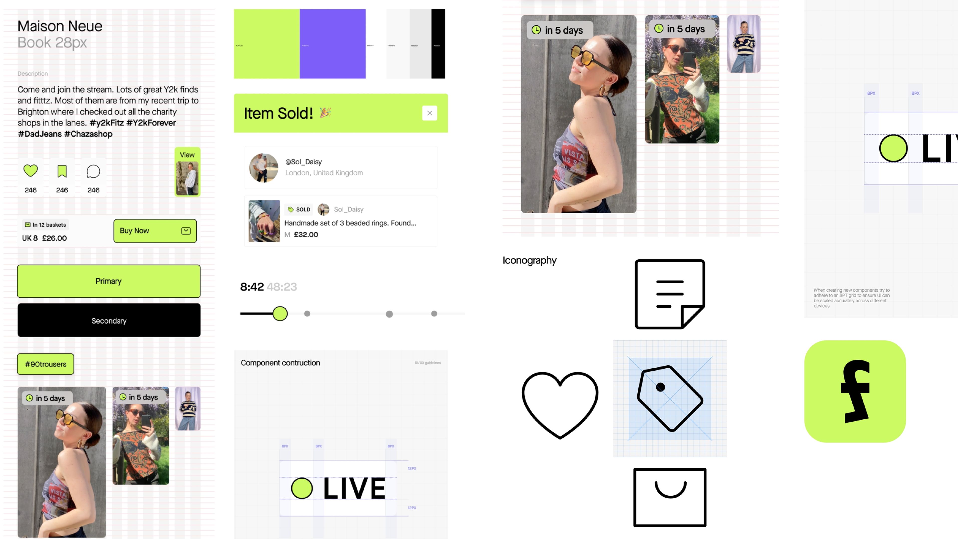 An image of Finds product design and app showing UI and UX toolkit and guidelines