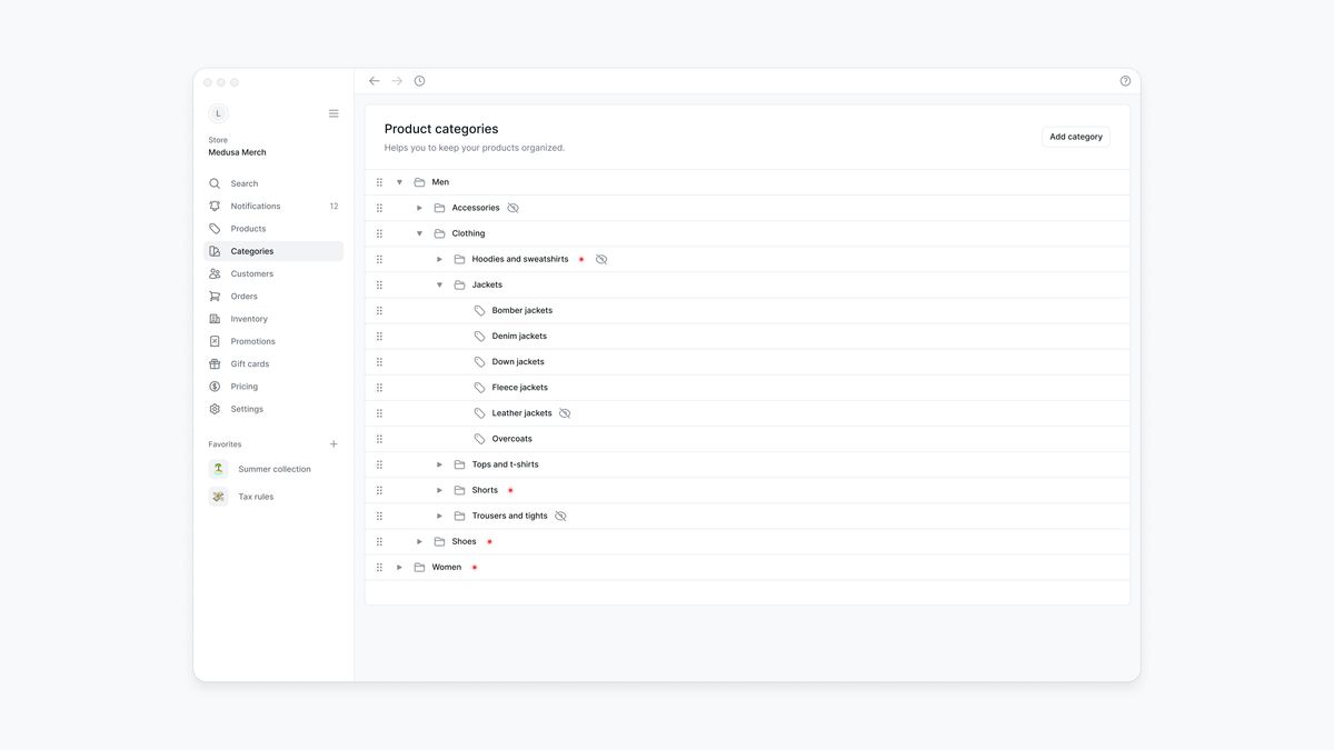 Medusa - Announcing Product Categories