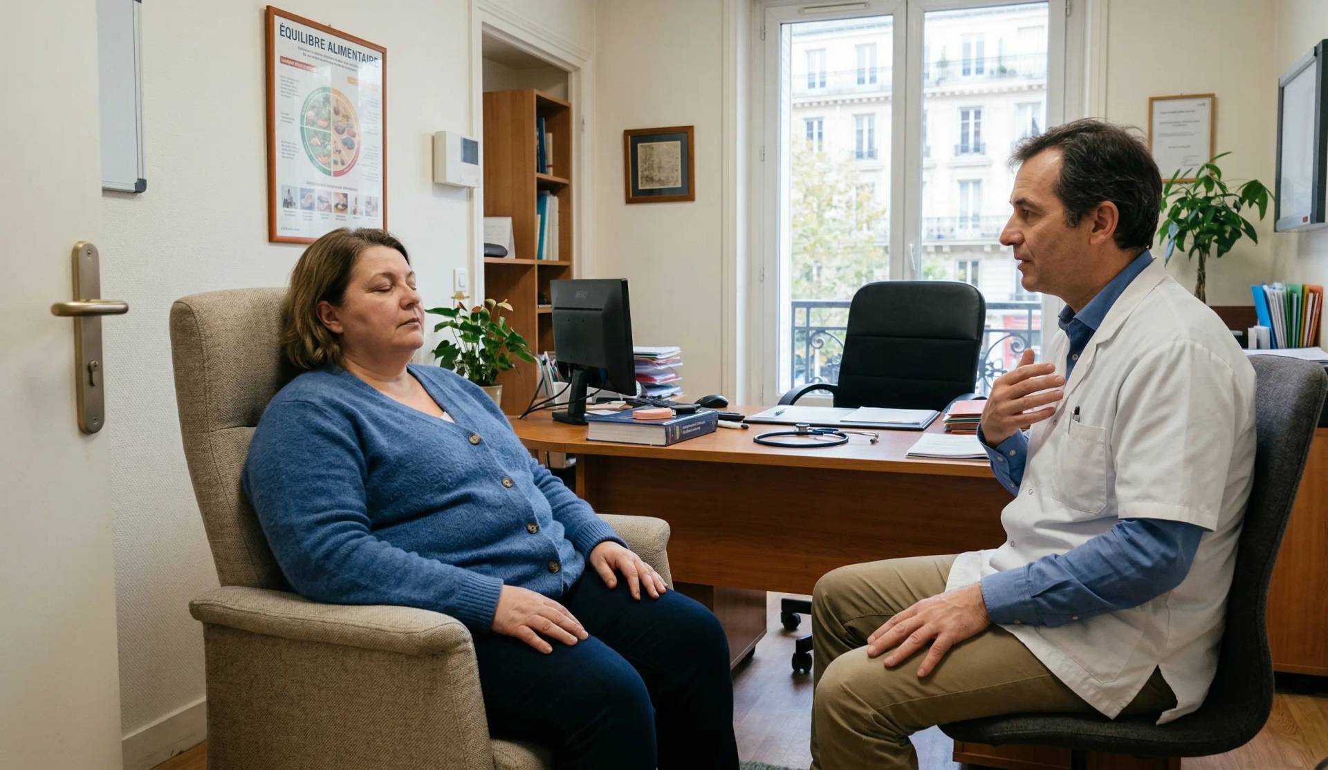 Deux personnes assises face à face dans un cabinet.