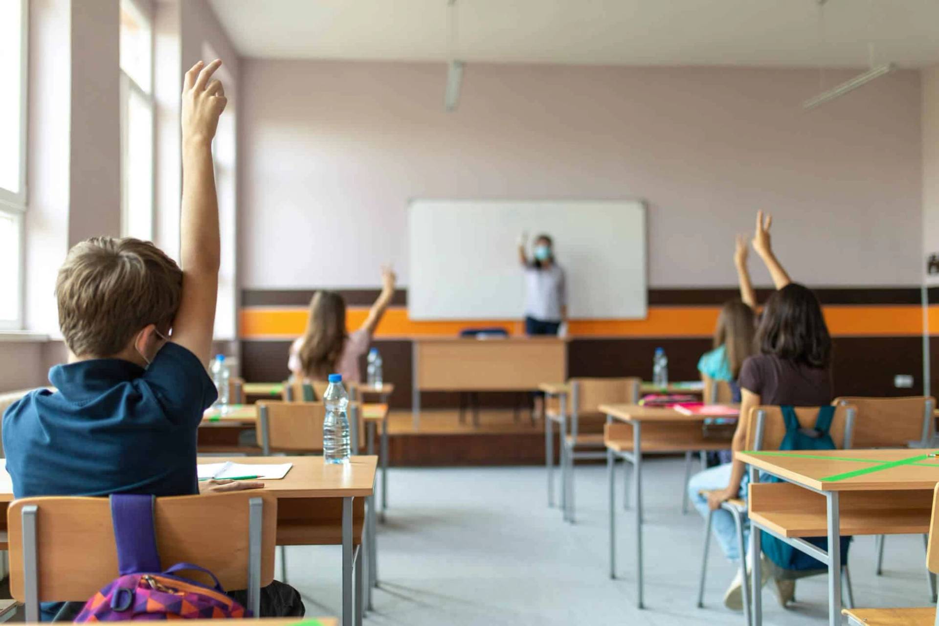 Élèves assis dans une salle de classe.