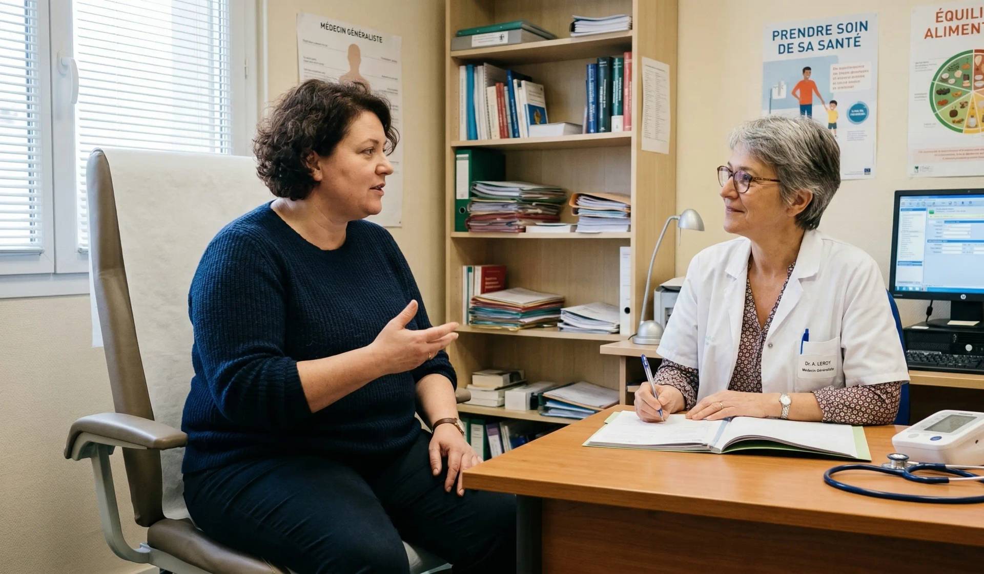 Une patiente présentant une obésité androïde discute avec son médecin traitant lors d'une consultation dans un cabinet m