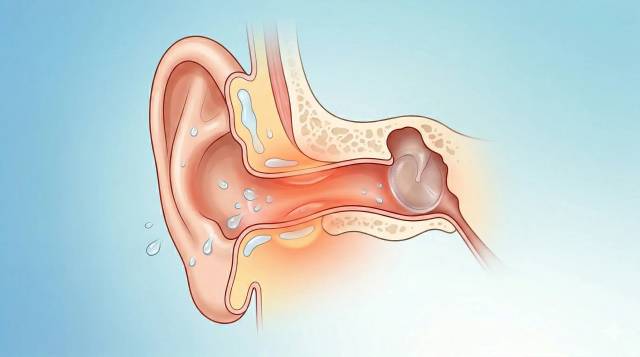 illustration-medicale-otite-externe-conduit-auditif-enflamme-oreille-du-nageur