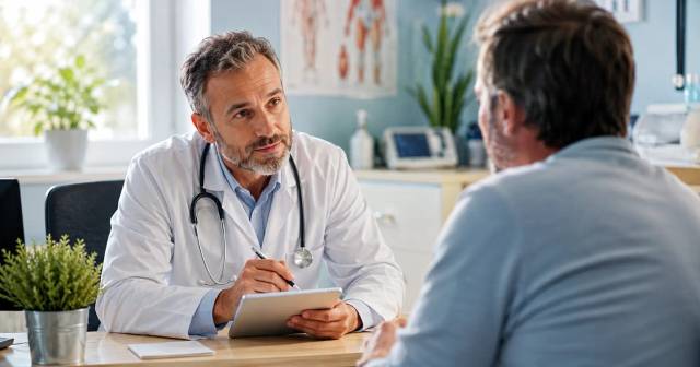 Médecin généraliste en consultation avec un patient pour évaluer les symptômes d'une infection à hantavirus en cabinet m