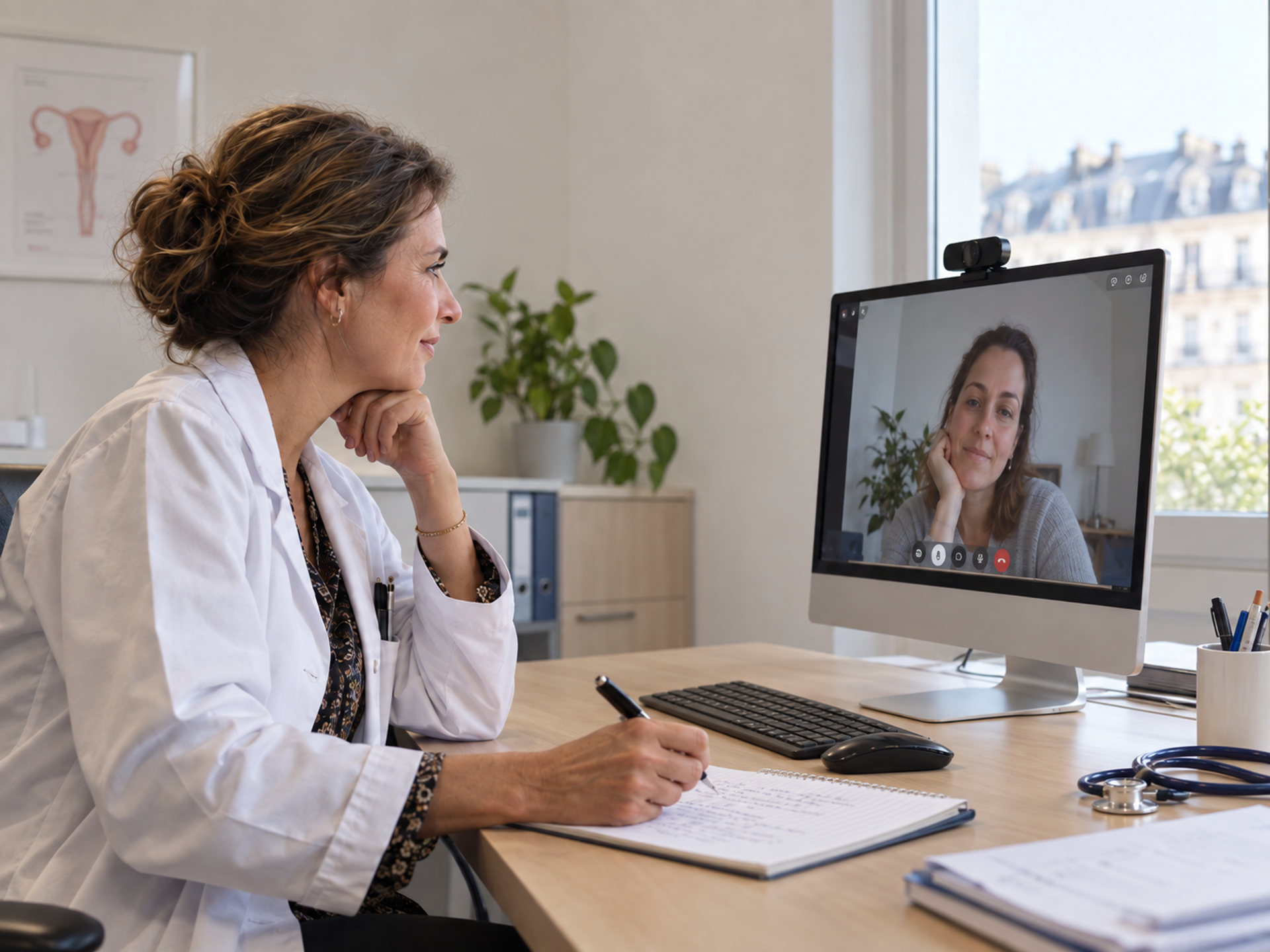 Gynécologue en consultation avec une patiente lors d'une téléconsultation médicale