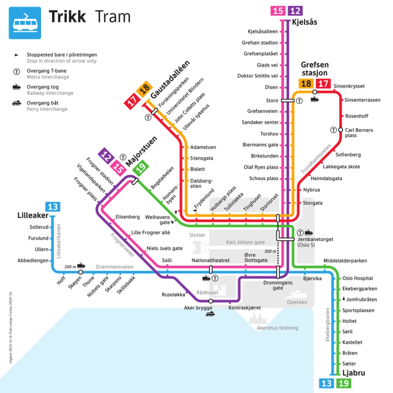 Et kart som viser alle linjene i Oslo