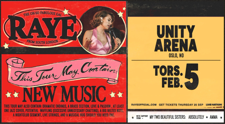 Plakat for artisten RAYEs opptreden på Unity Arena på Fornebu