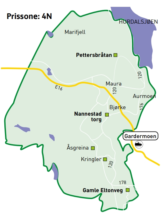 Kart over Nannestad torg - Holter - Åsgreina - Maura