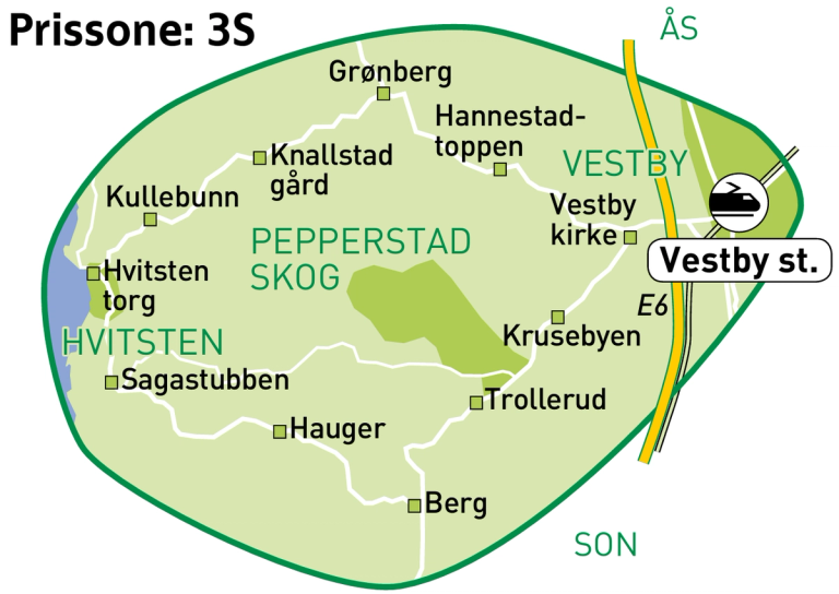 Kart over Hvitsten - Vestby
