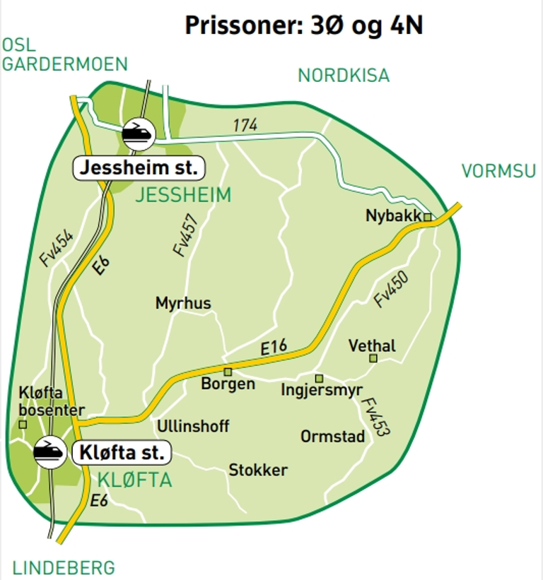 Kart over Jessheim - Kløfta
