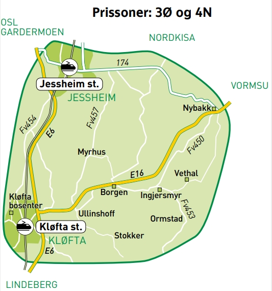 Kart over Jessheim - Kløfta