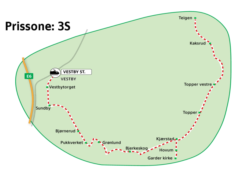 Kart over Teigen - Garder kirke - Vestby
