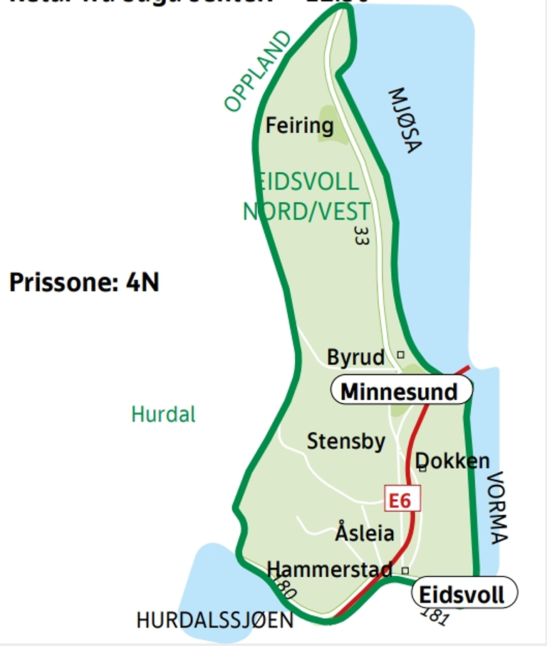 Kart over Eidsvoll Nord-Vest