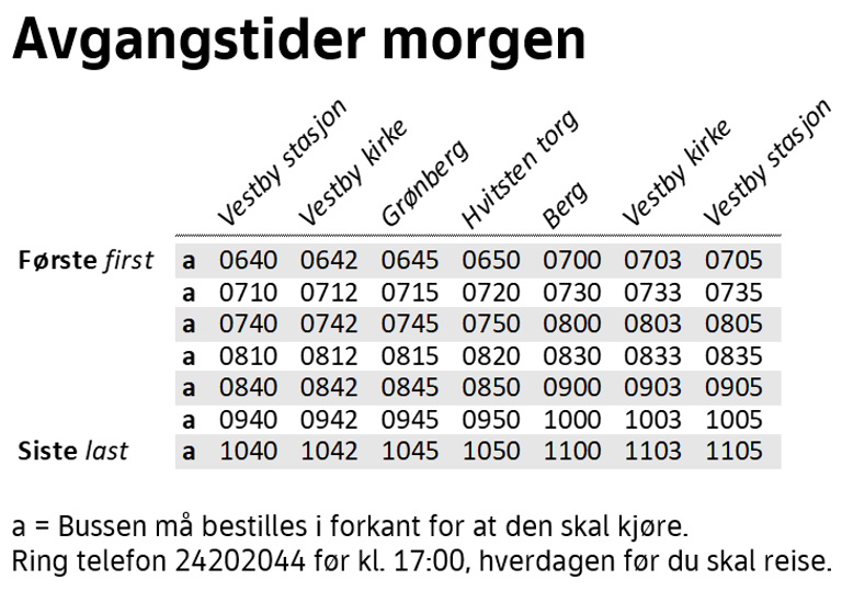Avgangstider morgen