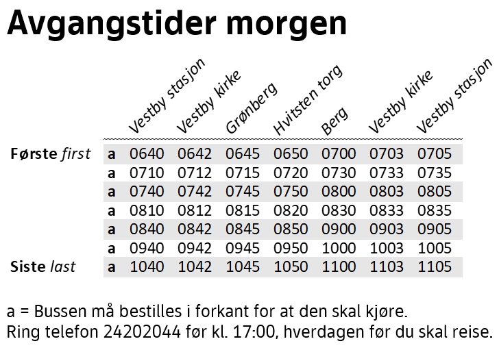 Avgangstider morgen