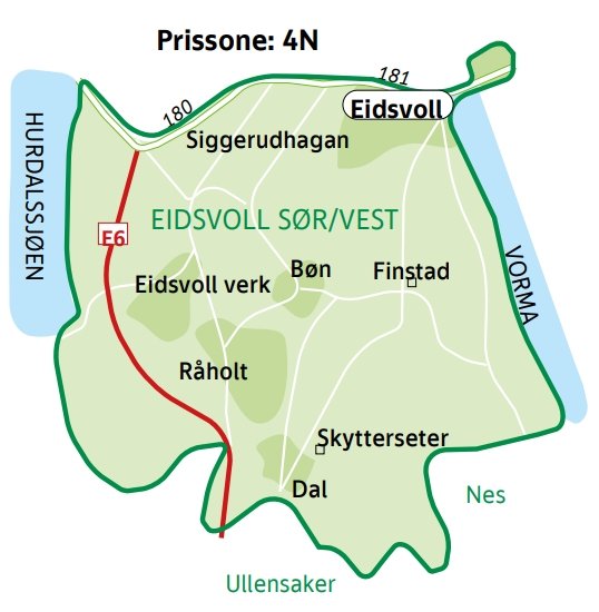 Kart over Eidsvoll sør/vest - Villberg