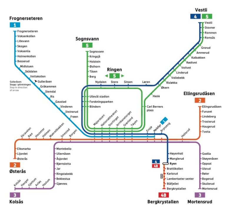 T-banekart avvik Ryen–Bergkrystallen