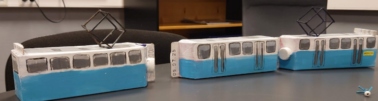 Home made tram, made of milk cartons
