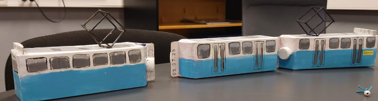 Home made tram, made of milk cartons