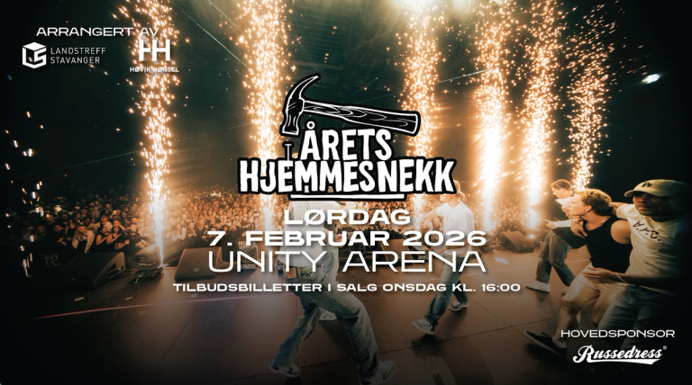 Plakat om arrangement "Årets Hjemmesnekk" på Unity Arena