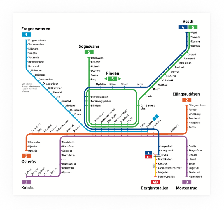 T-banekart med informasjon om arbeid på banen og erstatningsbuss