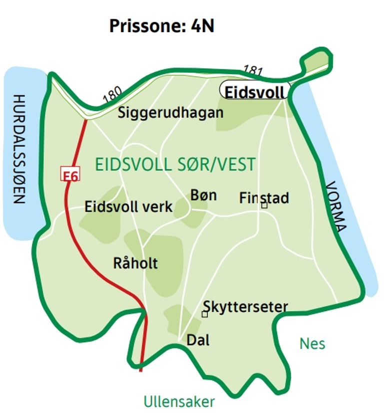 Kart over Eidsvoll sør/vest - Siggerudhagan