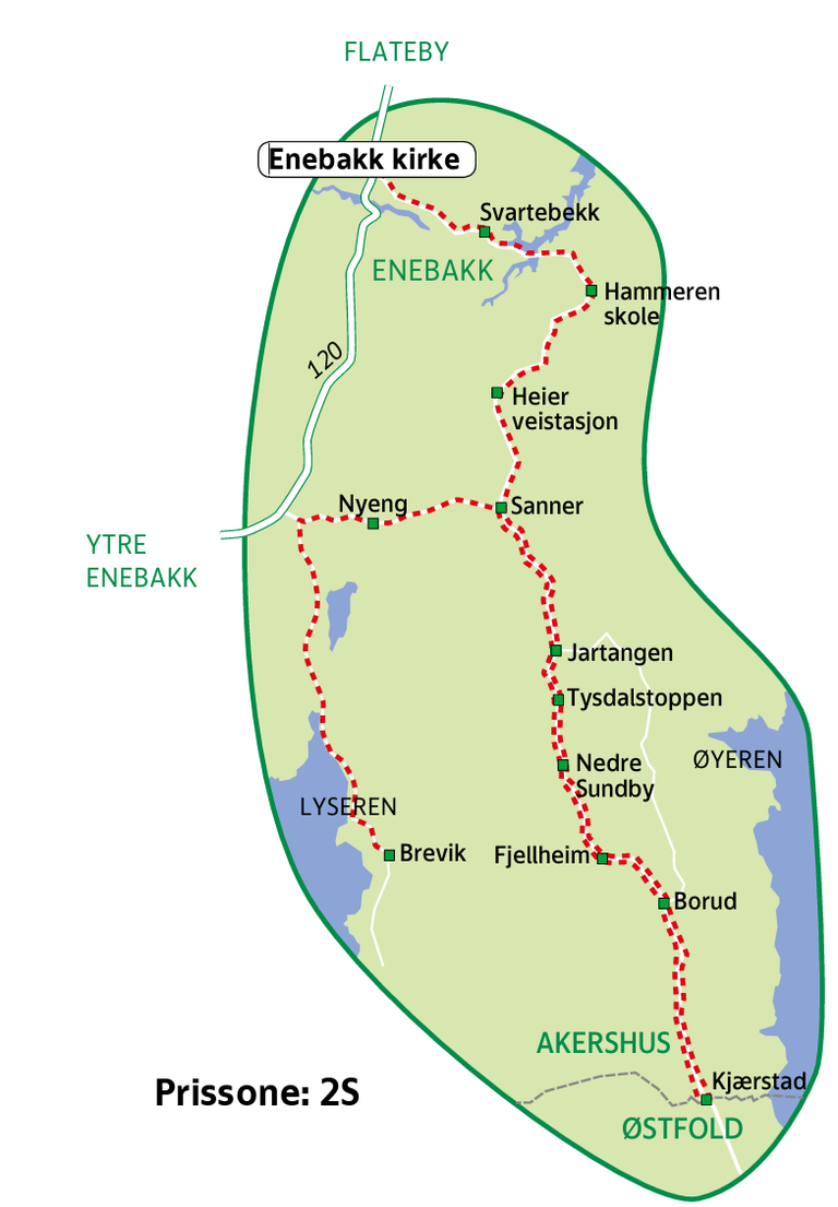Kart over Enebakk kirke - Dalefjerdingen