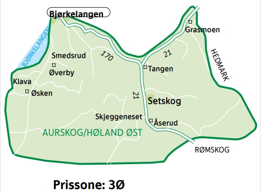 Kart over Aurskog-Høland øst