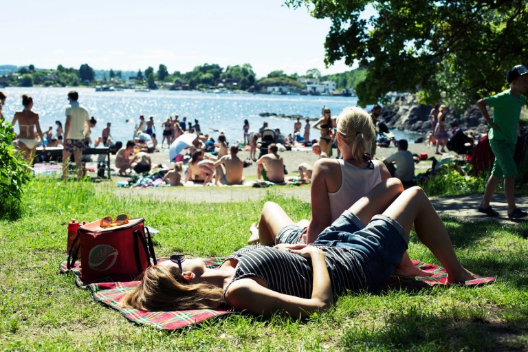 Two ladies in a park in the sun