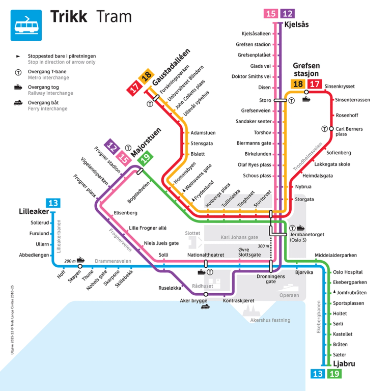 Route map for tram services.