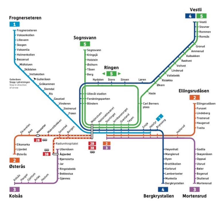 Bilde av T-banekart med buss for bane på linje 2 og 3 mellom 23-26.03