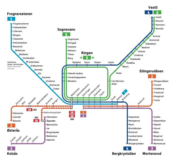 Bilde av T-banekart med buss for bane på linje 2 og 3 mellom 23-26.03