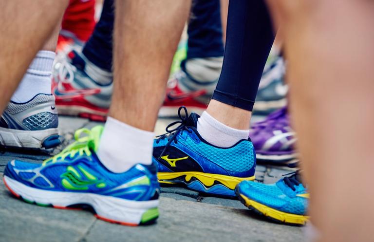 Close up of colorful sneakers