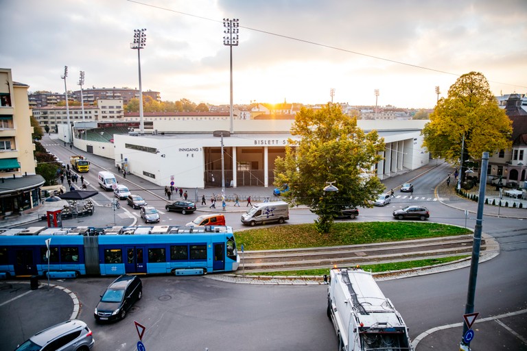 Tram drives past Bislett stadion