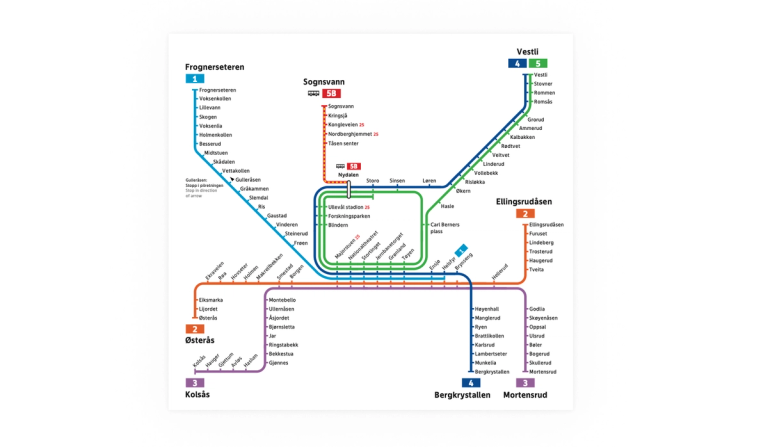 Picture of Ruter's metro map with replacement bus between Sognsvann and Nydalen T February 15-27