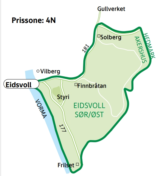 Kart over Eidsvoll sør/øst - Gullverket/Frilset