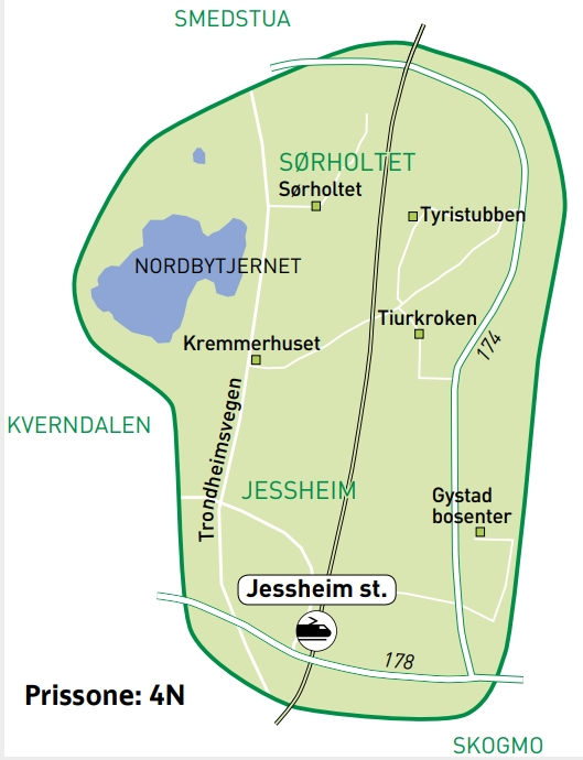 Kart over Jessheim - Tyristubben