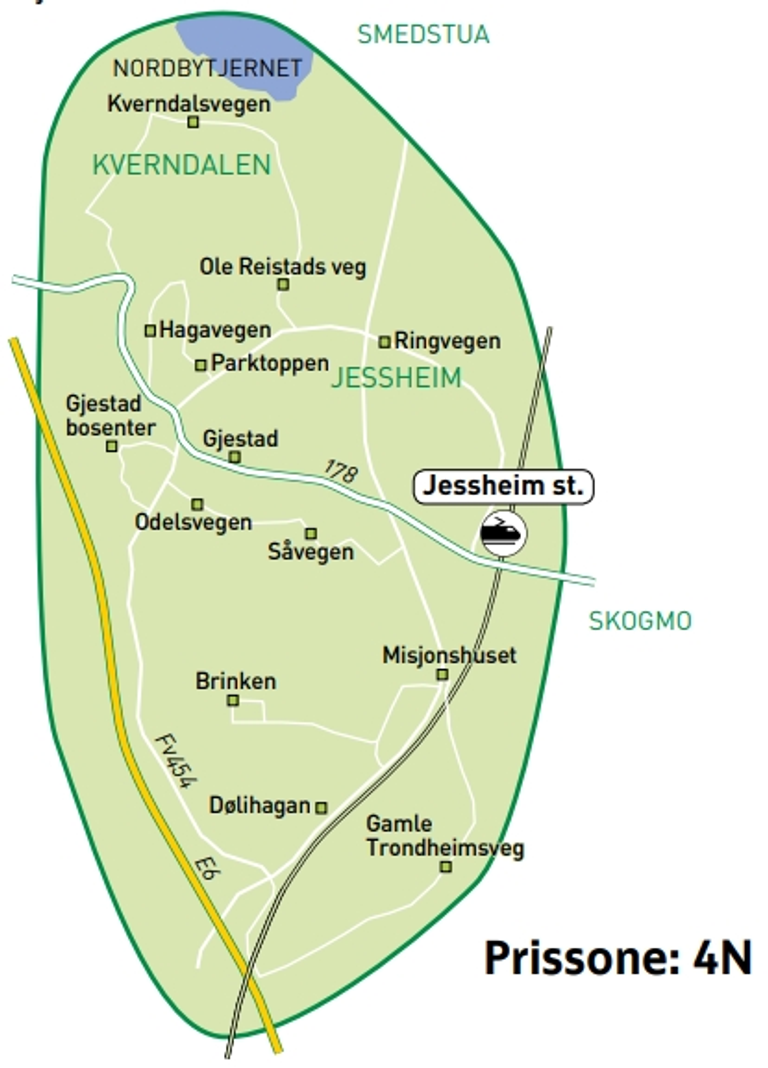 Kart over Jessheim - Dølihagan - Gjestad