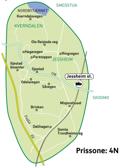 Kart over Jessheim - Dølihagan - Gjestad