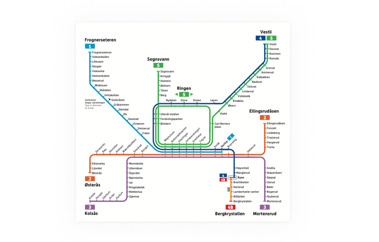 Picture of Ruter's metro map with replacement bus between Bergkrystallen and Ryen February 7
