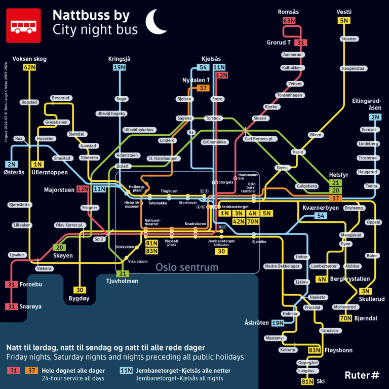 Oversikt over nattbusslinjer i Oslo