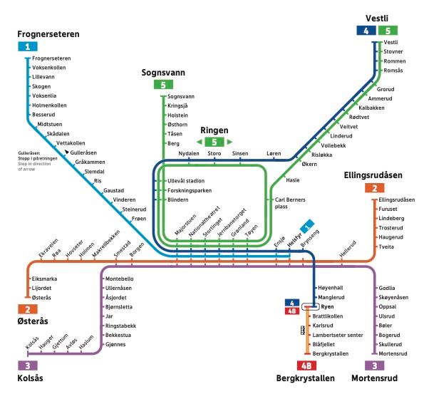 Bilde av Ruters T-banekart med buss for bane mellom Bergkrystallen og Ryen 7. februar